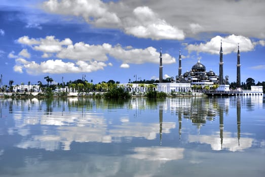 mosque with reflection on a lake