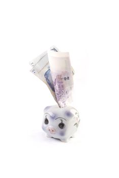 piggy bank with too much money