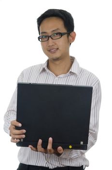 asian businessman on a laptop