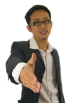 asian businessman giving hand shake