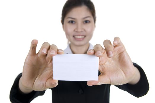 asian buisness women with blank name card 