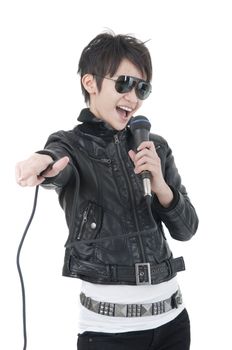 asian rock star with isolated white backgrond
