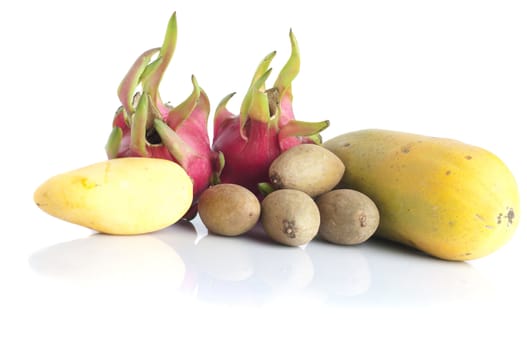 various tropical fruits isolated on white