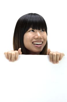 close up photo of asian girl holding a cardboard