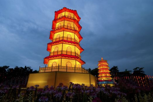 chinese pagoda during dusk