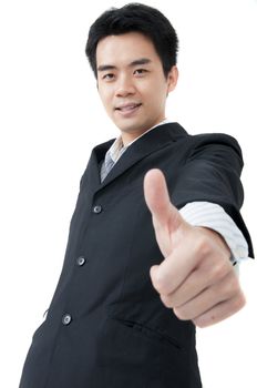 asian business man giving thumbs up