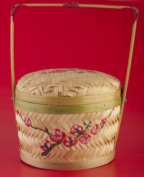 chinese new year basket with red background