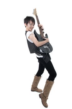 asian female rock start with white background