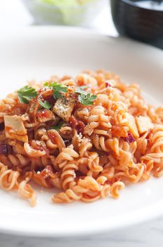 close up shot of tomato pasta 