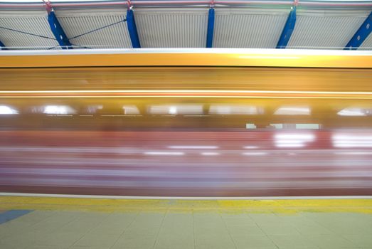 train station with motion blur