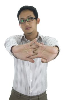 asian business man doing hand stretch