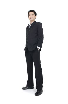 young asian businessman standing with isolated white background 