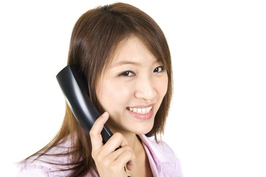 asian female call center over white backgrund