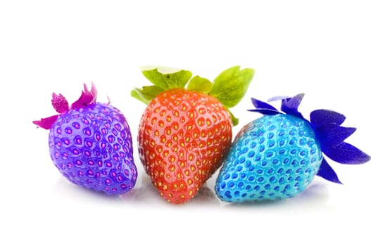 multi colored strawberries with white isolated background 