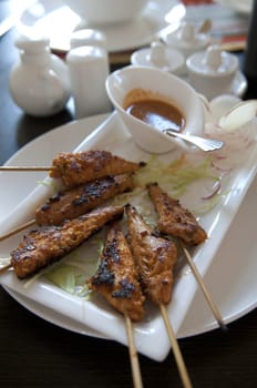 Delicious chicken satay on skewers 