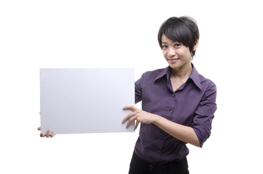 asian young girl holding cardboard