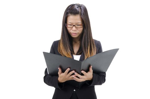 asian business women reading a folder