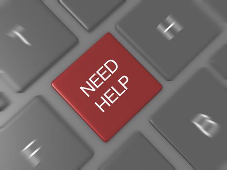 Red need help key, button on dark computer keyboard.