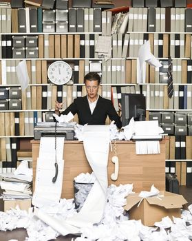 Frustrated Businesswoman at a messy office