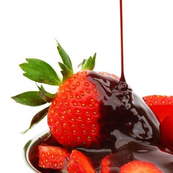 strawberry in chocolate  isolated on white