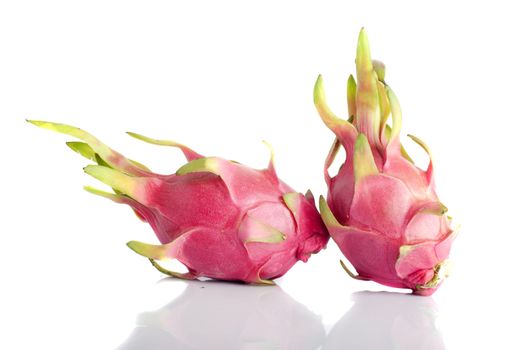 close up shot of dragon fruits isolated in white