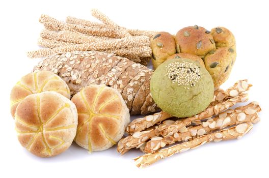 various assorted bread isolated on white background