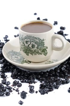 chinese coffee isolated in white with coffee beans