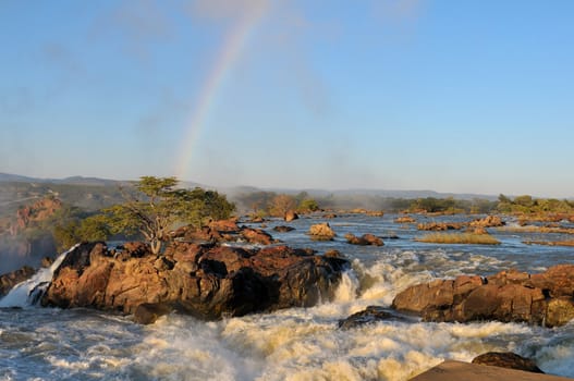 Top of of the Ruacana waterfalls on the border of Namibia and Angola at sunrise