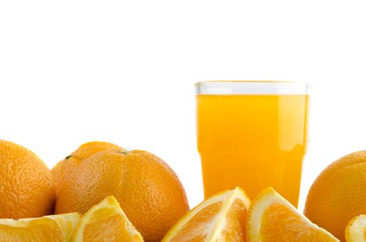 Orange juice and slices of orange isolated on white 