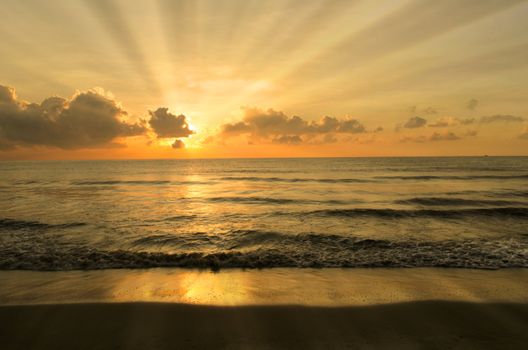 beach with rays during sunset