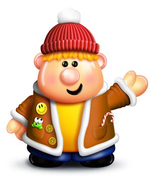Whimsical Cartoon Boy in Winter Clothing