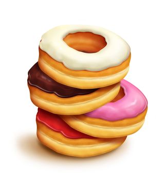An illustrated stack of doughnuts with icing.