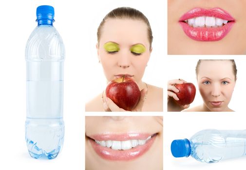 Healthy lifestyle set. Pretty woman and apples