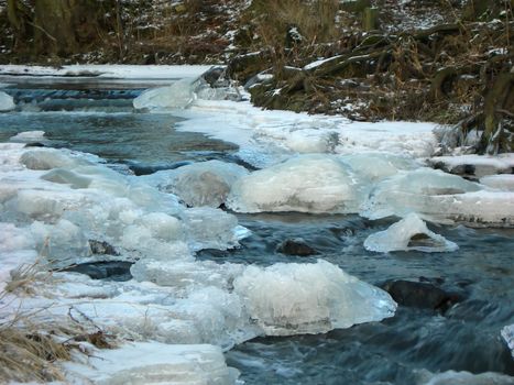           River at winter time with icebergs