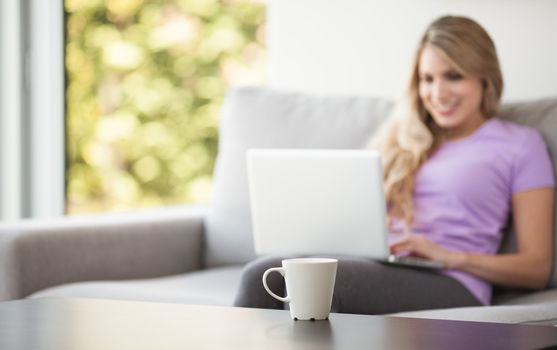 young beautiful woman using a laptop computer at home