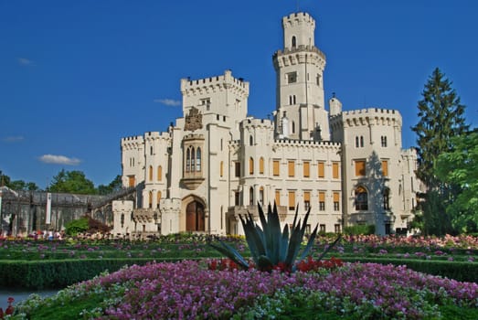 Beautiful renaissance castle Hluboka i the Czech Republic is located in rose gardens