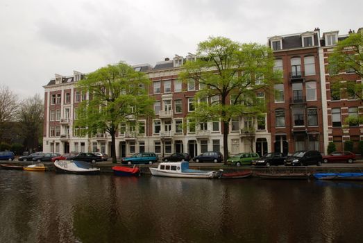 Amsterdam, Canal and traditional houses. Holland. 