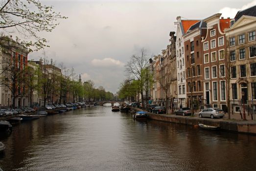 Famous canal in Amsterdam city, Netherlands