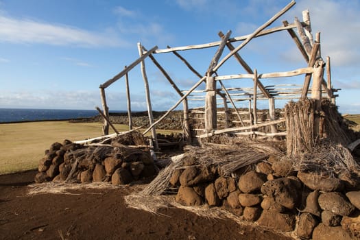 A Hawaiian shelter overlooking ocean in a national historic landmark