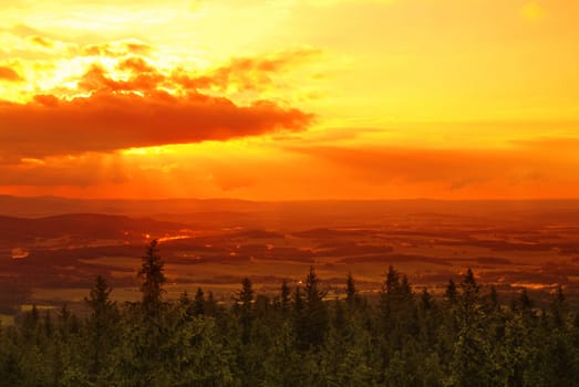 Beautiful sunset over the country with dramatic sky