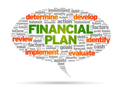 Financial Plan speech bubble illustration on white background. 