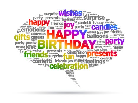 Happy Birthday speech bubble illustration on white background. 