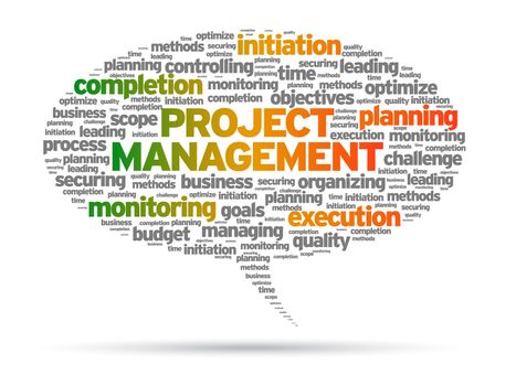 Project Management speech bubble illustration on white background. 