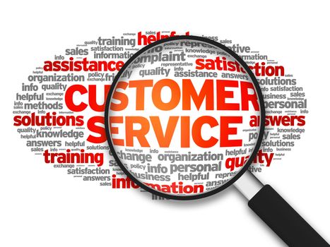 Magnified illustration with the words Customer Services on white background.