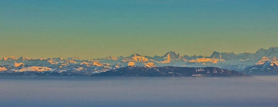 Alps and snow and sunset