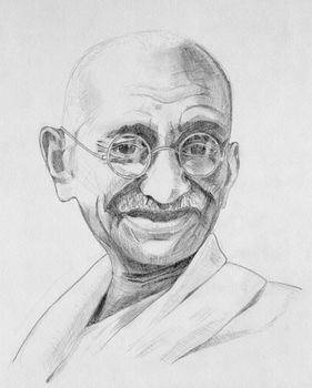 Drawing of Mahatma Gandhi with grey pencils