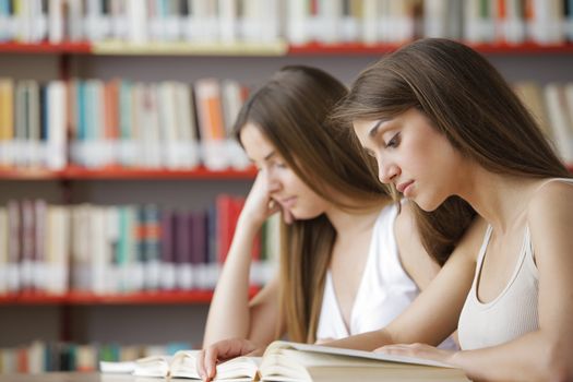 Candid capture of a pair of university students in the college library