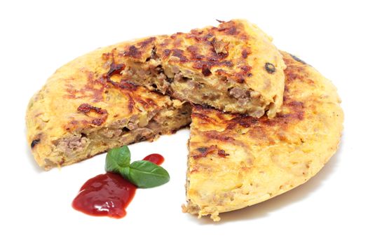 tortilla of minced meat with onion and zucchini isolated