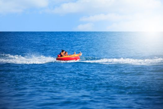 View of summer sea with high speed inner tube