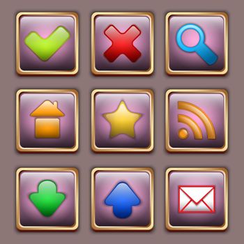 Graphic gold and pink web icon set.